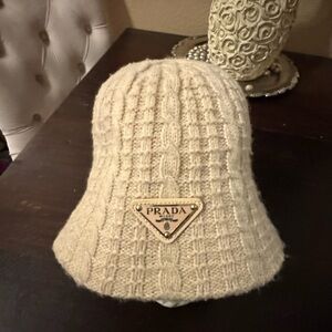 Prada Beige Cable Knit bucket hat